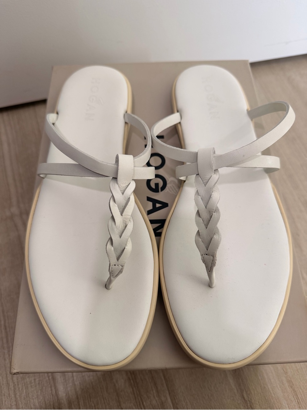 Hogan White Braided Thong Sandals for Women